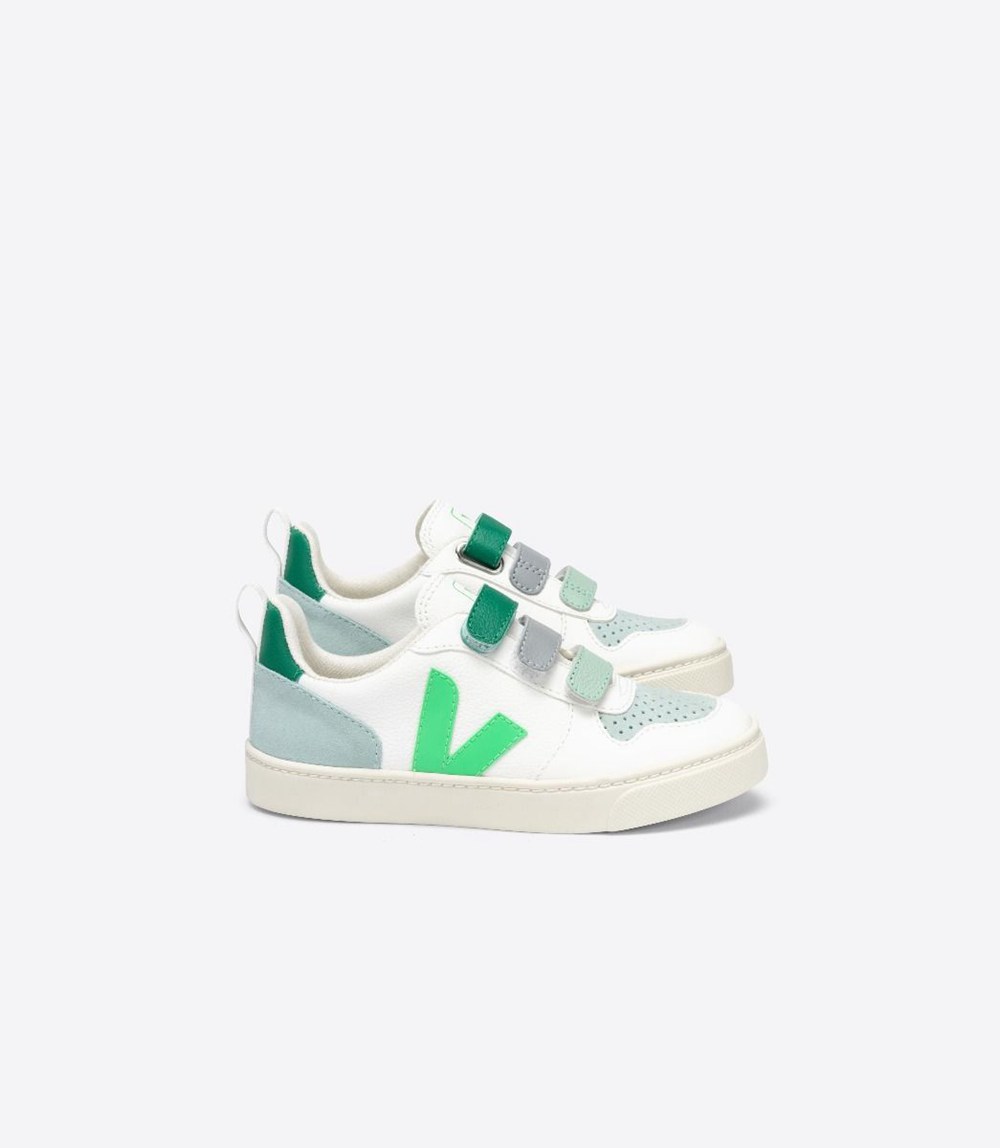 Veja Sneakers Copii - V-10 Velcro Chromefree - Albi/Verzi - 5064982-BP